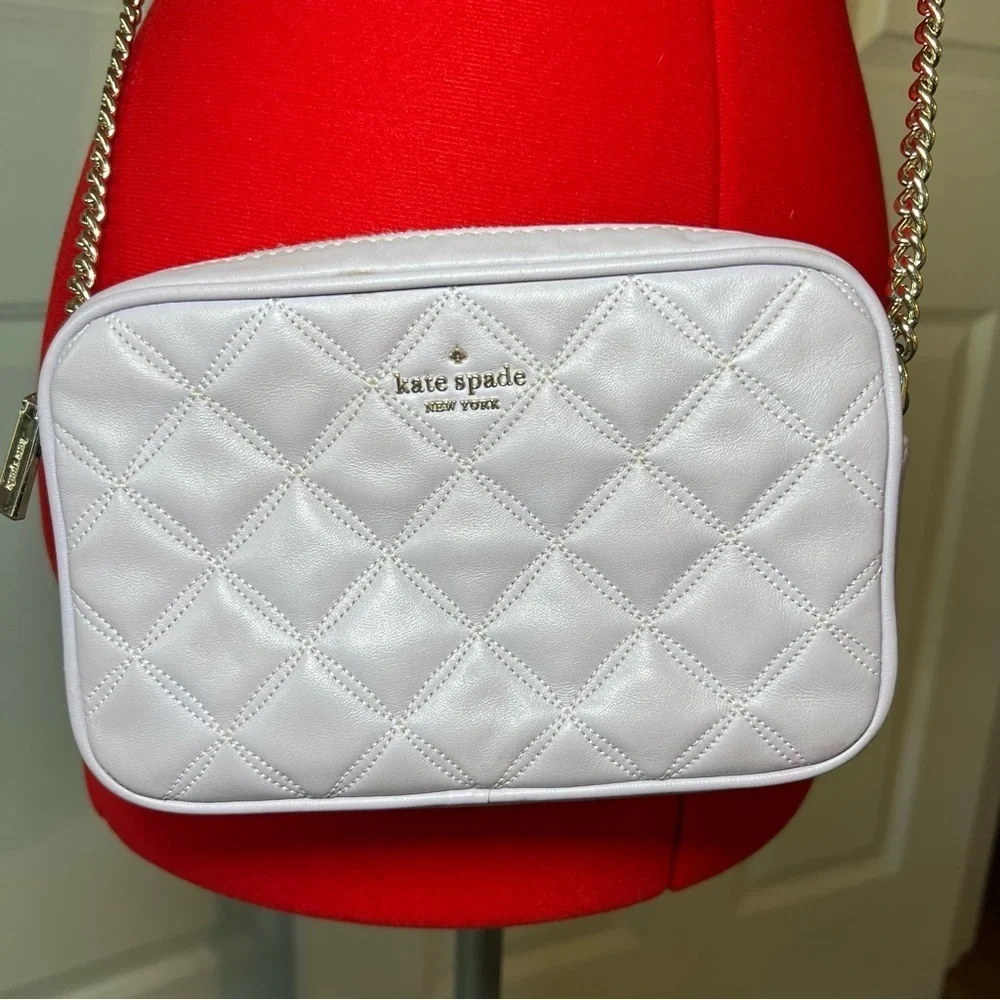 Kate Spade Carey Mini Quilted Crossbody Purse Chain Strap - Lilac / Light Purple
